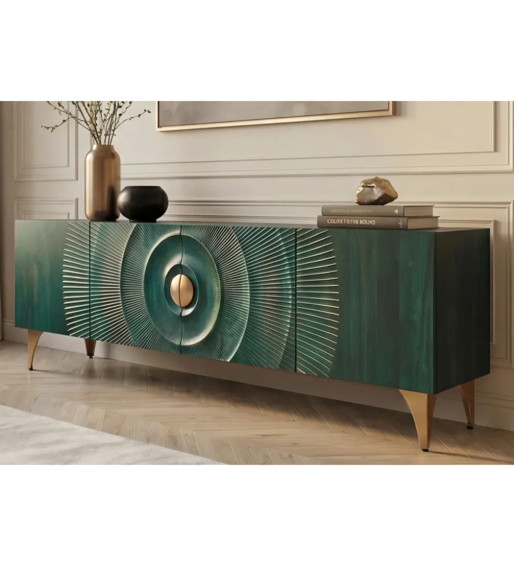 Stolik pod TV SWEET GOLDEN SUNSET 180 cm drewno mango turkusowa