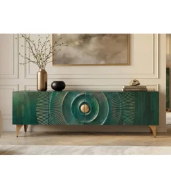 Stolik pod TV SWEET GOLDEN SUNSET 180 cm drewno mango turkusowa