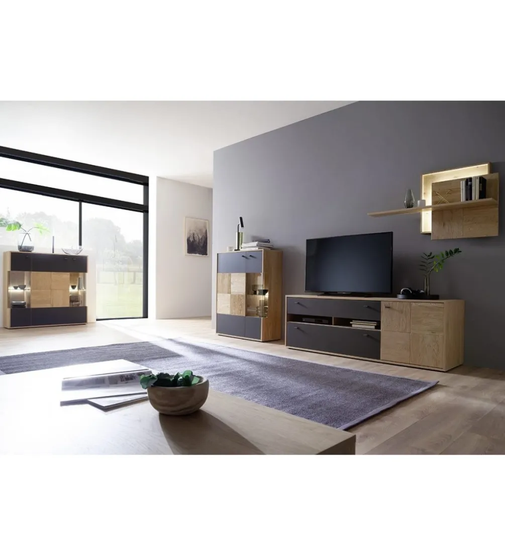 Stolik pod TV VALENCIA 184 cm antracytowo naturalny