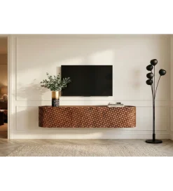 Stolik pod TV wiszący ADLON 160 cm drewno mango wzór 3D