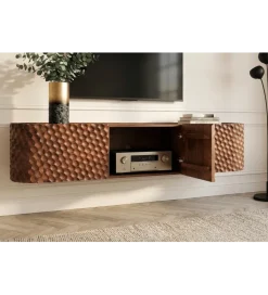 Stolik pod TV wiszący ADLON 160 cm drewno mango wzór 3D