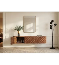 Stolik pod TV wiszący ADLON 160 cm drewno mango wzór 3D