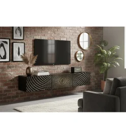 Stolik pod TV wiszący ILLUSION 160 cm 3D drewno mango