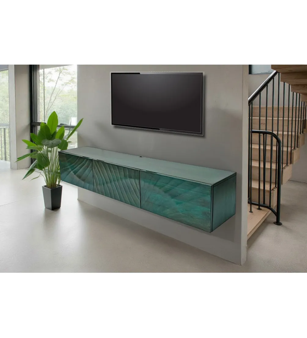 Stolik pod TV wiszący SWEET GOLDEN SUNSET 160 cm drewno mango turkusowy