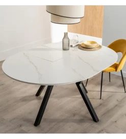 Stół rozkładany JAMEOX 120 cm czarny blat ceramika w optyce marmuru