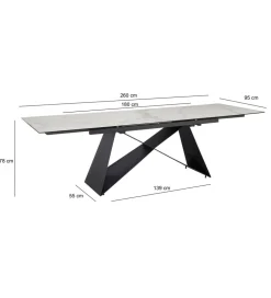 Stół rozkładany WOHNLING od 180 od 260 cm ceramika w optyce marmuru nogi X