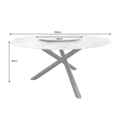 Stół SPIN 150 cm ceramiczny marmur biały z obrotowym wynajmowanym blatem