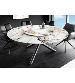 Stół SPIN 150 cm ceramiczny marmur biały z obrotowym wynajmowanym blatem