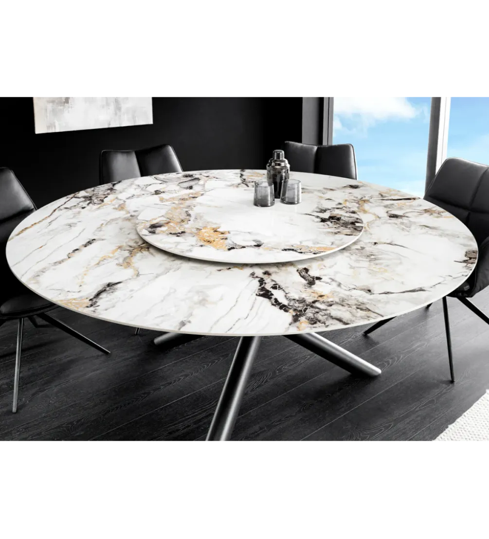 Stół SPIN 150 cm ceramiczny marmur biały z obrotowym wynajmowanym blatem