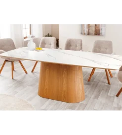 Stół UNIQUE 200 cm drewno dębowe biały ceramiczny blat