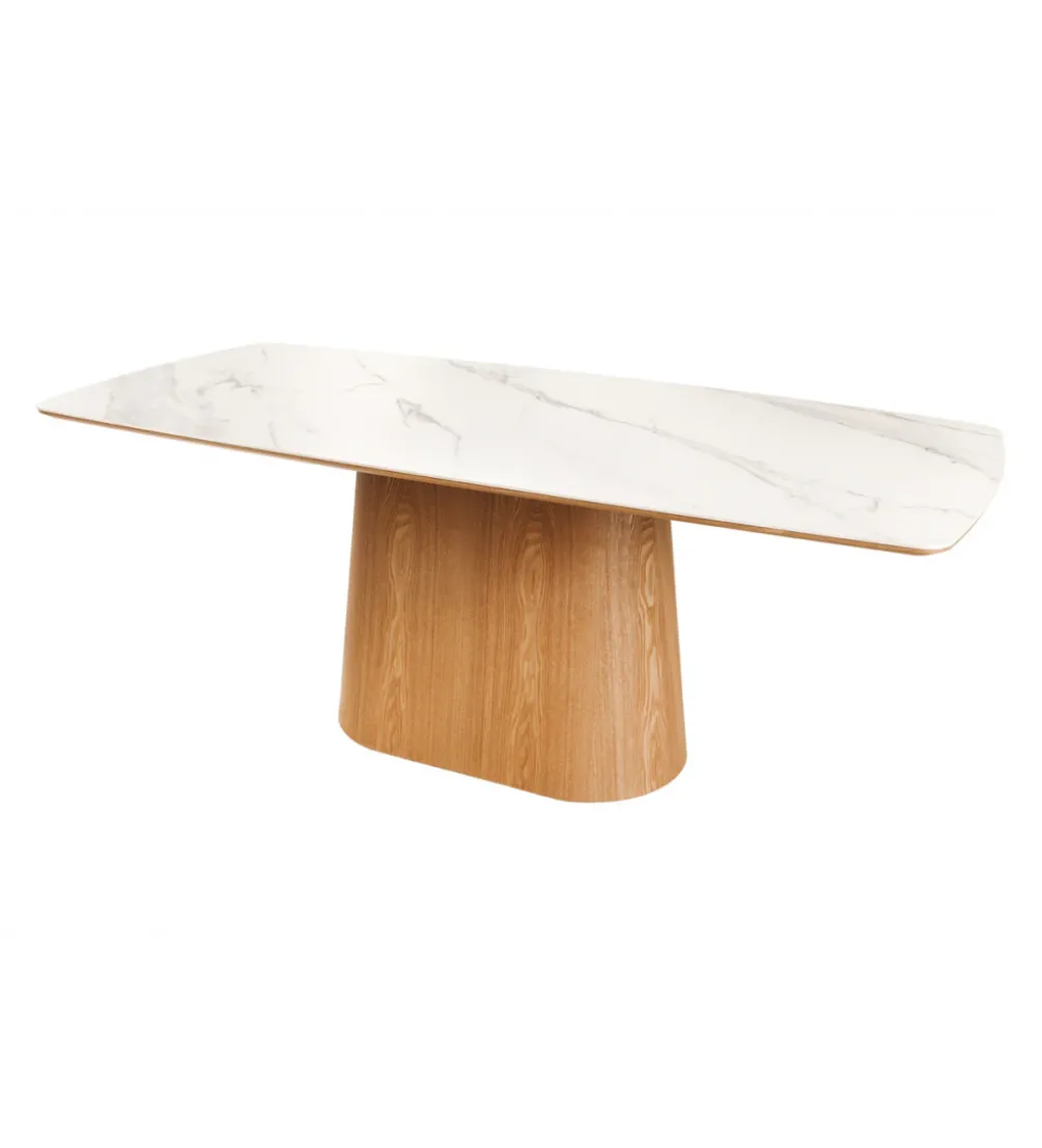 Stół UNIQUE 200 cm drewno dębowe biały ceramiczny blat