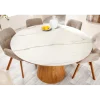 Stół UNIQUE 120 cm drewno dębowe blat ceramika w optyce białego marmuru
