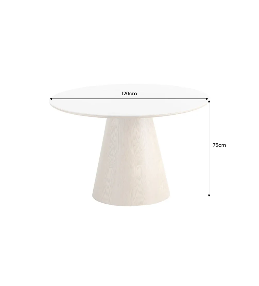 Stół UNIQUE 120 cm drewno dębowe blat ceramika w optyce białego marmuru