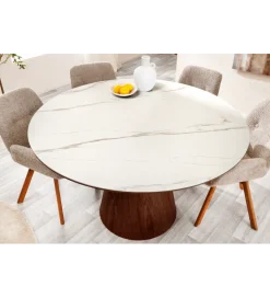 Stół UNIQUE 120 cm drewno orzecha biały ceramiczny blat