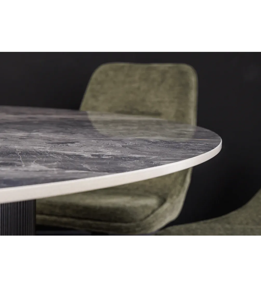 Stół UNIQUE 120 cm okrągły ceramiczny blat efekt czarny marmur