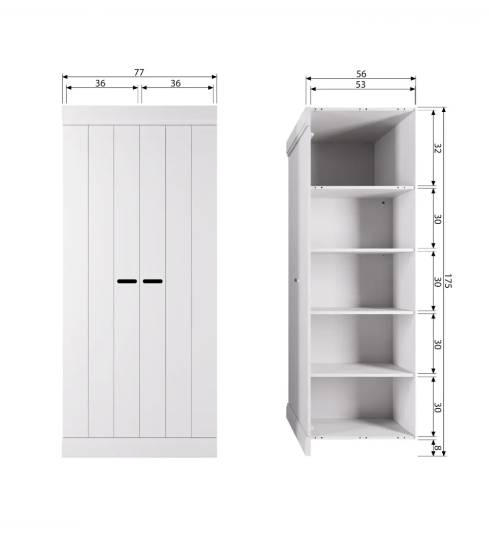 Szafa CONNECT 175 cm drewno sosny biała