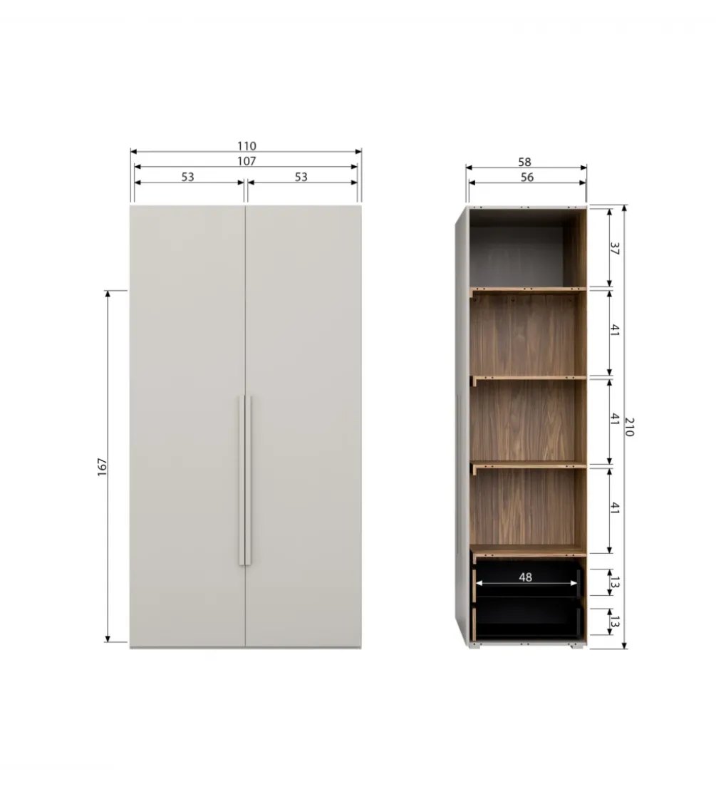 Szafa dwudrzwiowa RENS 110 cm dekor orzechowy szara