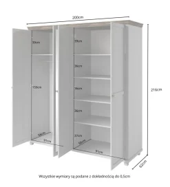 Szafa EVORA 200 cm zielona z dodatkiem koloru dąb Lefkas