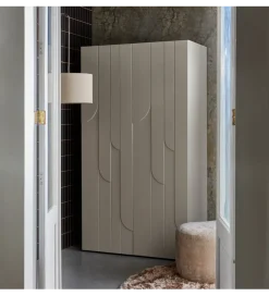 Szafa Japandi z wzorem RAIN 200 cm drewno sosny dust
