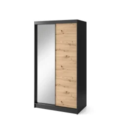 Szafa przesuwna II 120 cm z lustrem w optyce Dąb artisan/Czarny mat