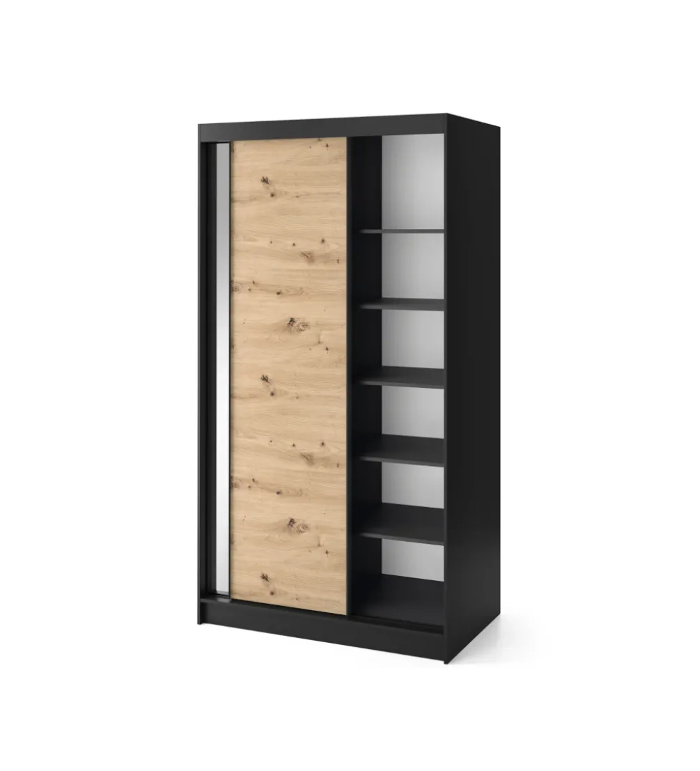 Szafa przesuwna II 120 cm z lustrem w optyce Dąb artisan/Czarny mat