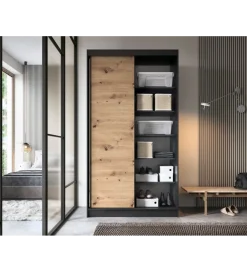 Szafa przesuwna II 120 cm z lustrem w optyce Dąb artisan/Czarny mat