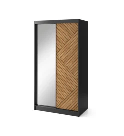 Szafa przesuwna Marrphy II 120 cm z lustrem czarny/dąb caramel