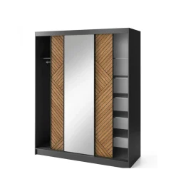 Szafa przesuwna Marrphy III z lustrem 180 cm czarny/dąb caramel