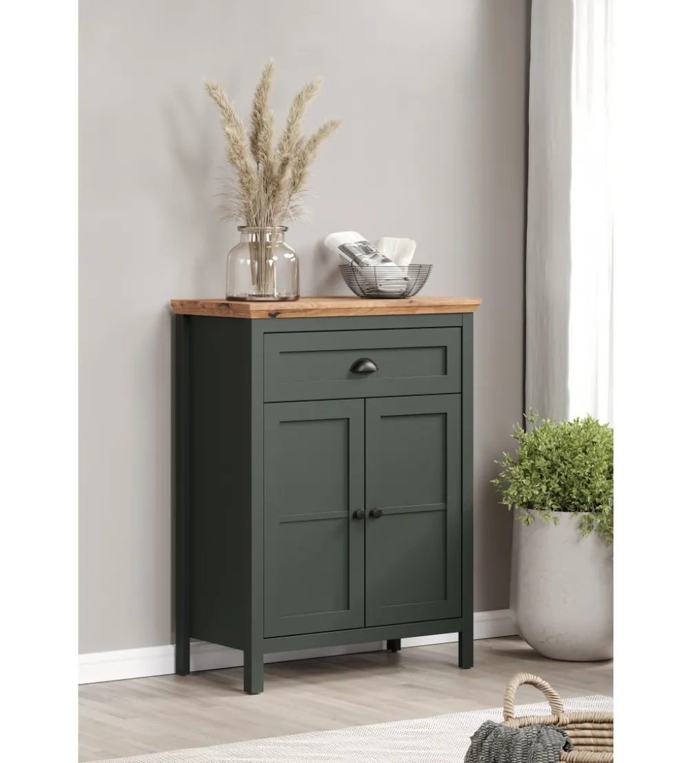 Szafka na buty STANTON 102 cm w optyce dębu Evoke Ciemnozielony