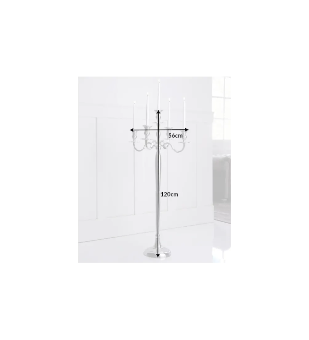 Świecznik 5 - ramienny 120 cm srebrny