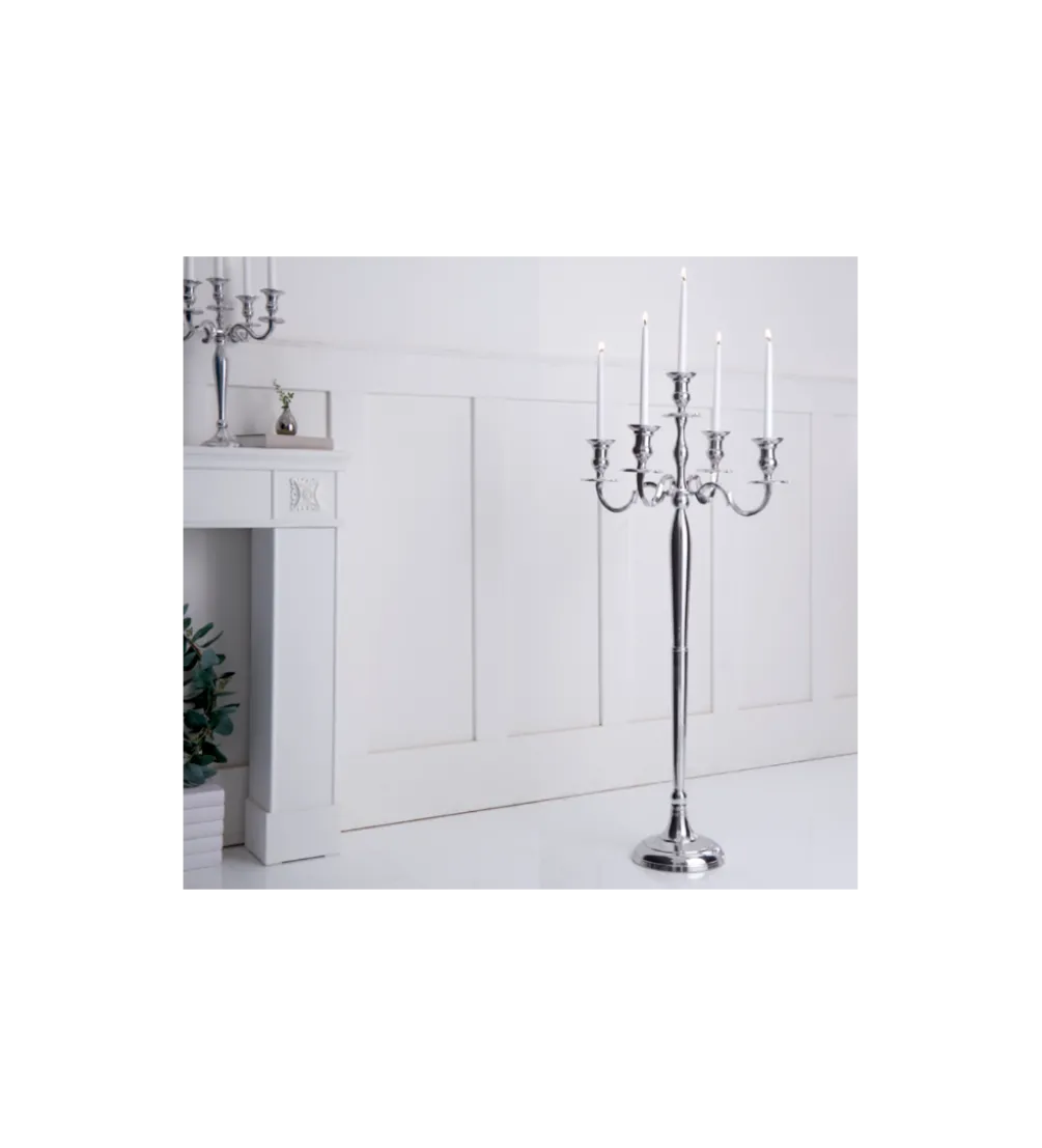 Świecznik 5 - ramienny 120 cm srebrny