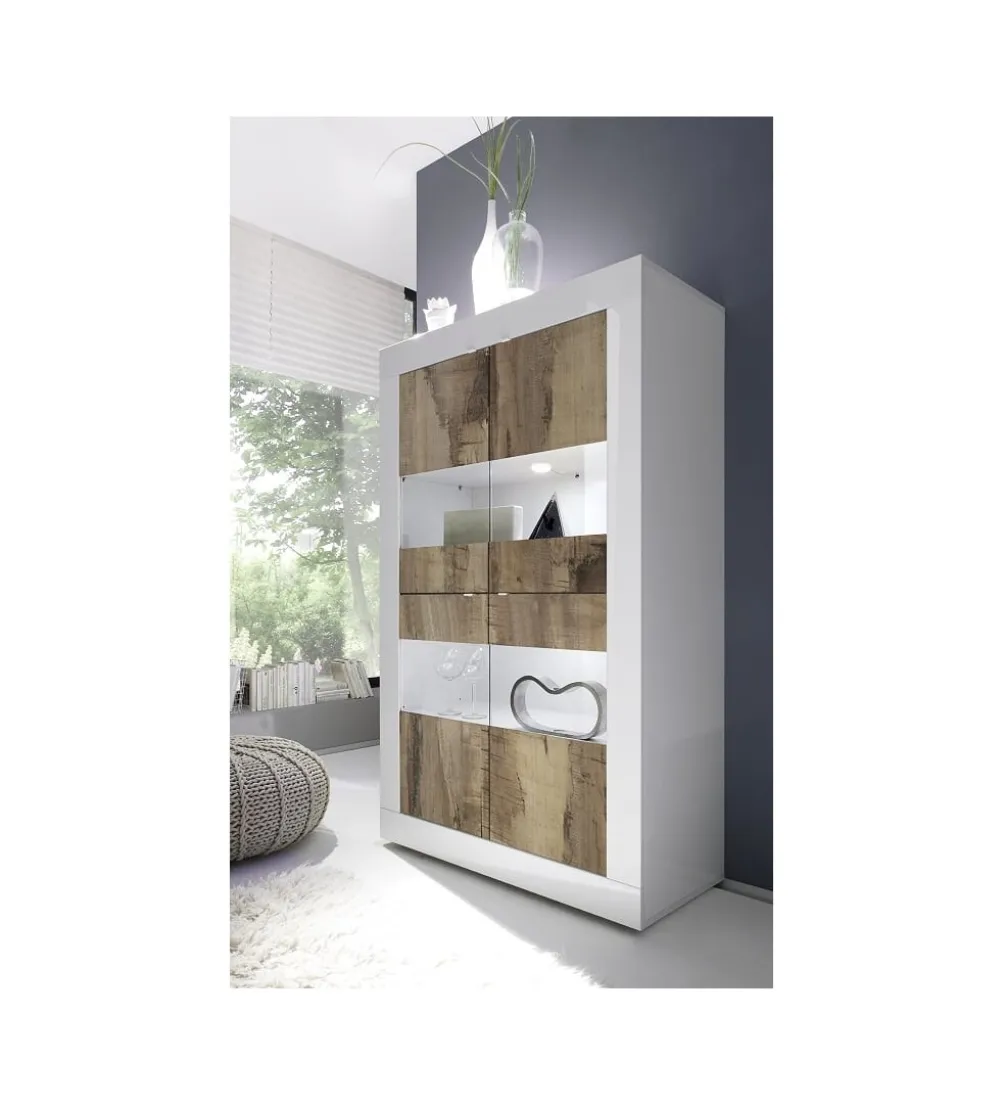 Witryna BASIC 102 cm biała z dodatkiem koloru klon Pero