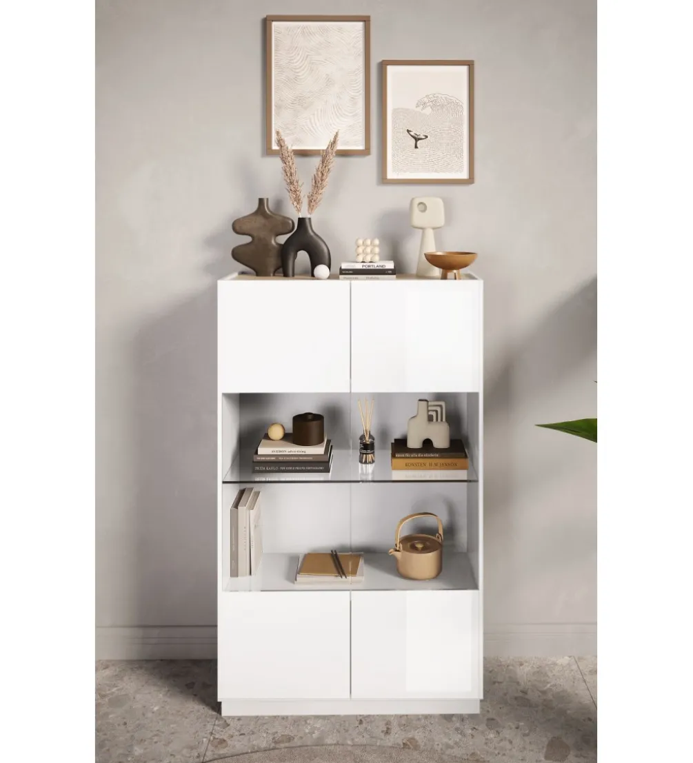 Witryna FANTASY 105 cm biała z dodatkiem Dąb Cadiz