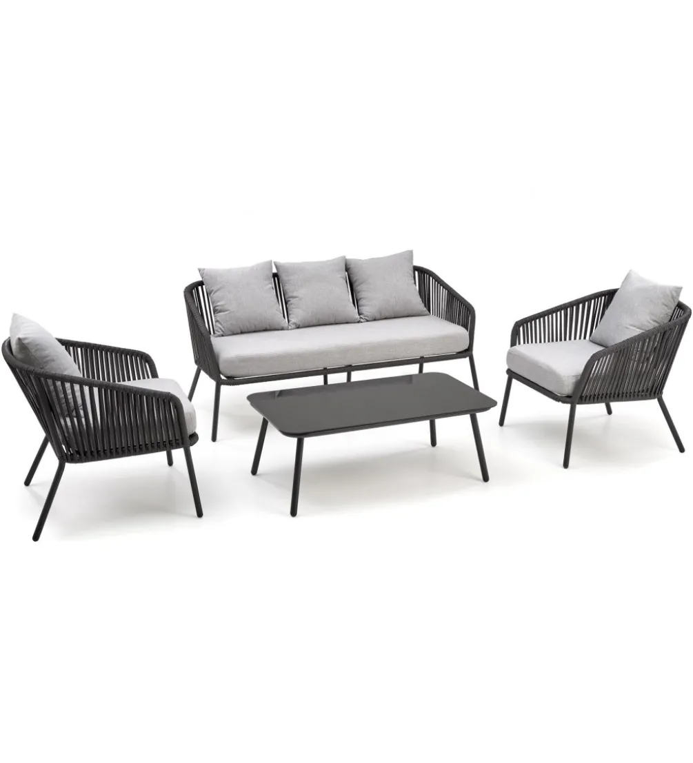 Zestaw ogrodowy ROCCA ciemnoszary - sofa + 2 x fotel + ława