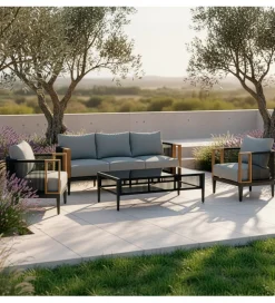 Zestaw ogrodowy TWOSOULME SOFA 198 cm dwa fotele 74 cm i stolik kawowy 128 cm