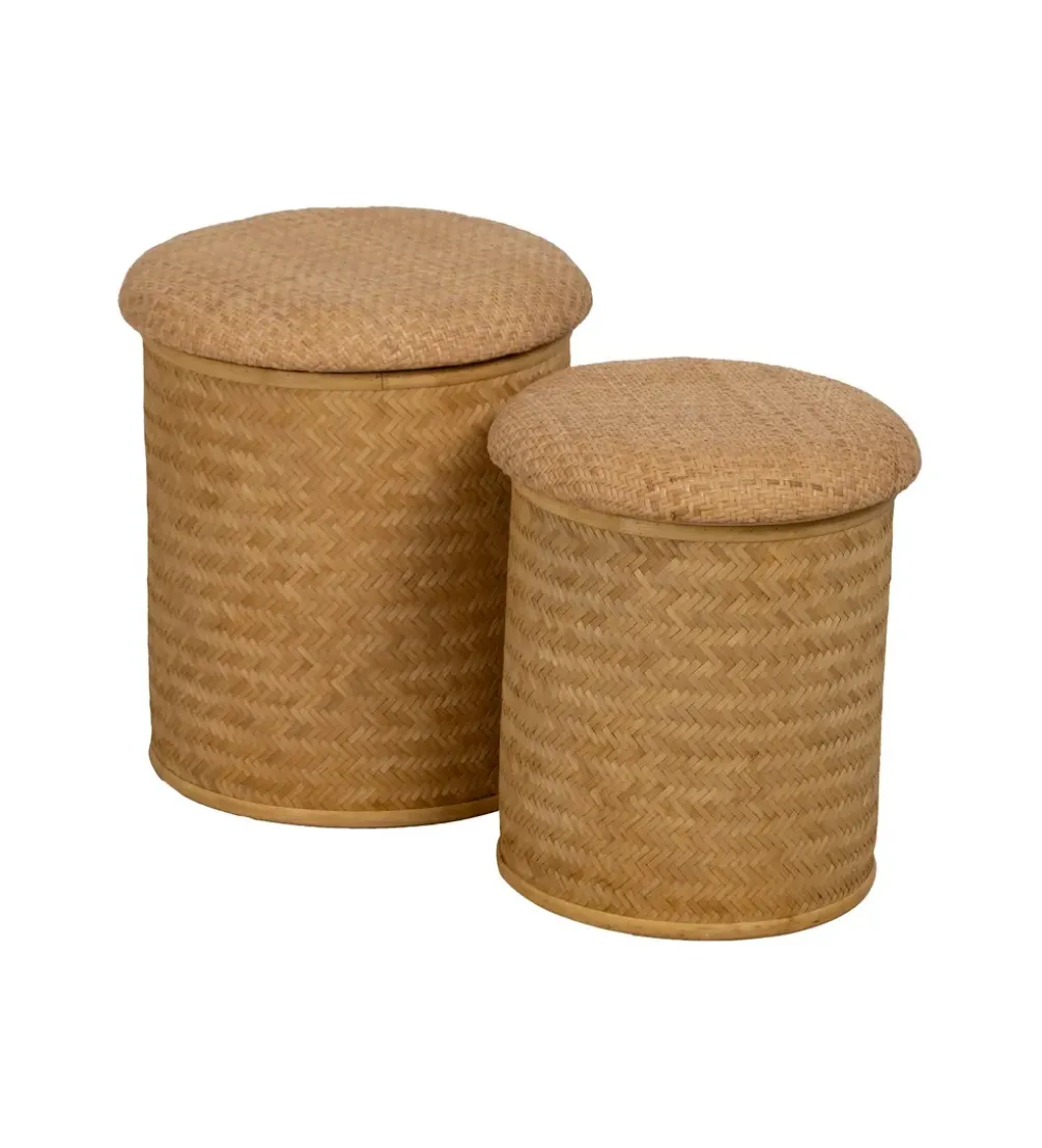 Zestaw 2 puf BROGLA z schowkiem 40 cm 35 cm ratan