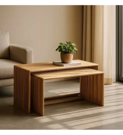 Zestaw 2 stolików kawowych BELLAMONTE 85 cm 75 cm drewno teak