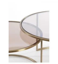 Zestaw 2 stolików kawowych DUARTE 65 cm 75 cm szklane złote brąz