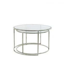Zestaw 2 stolików kawowych DUARTE 65 cm 75 cm szklane niklowane