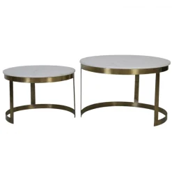 Zestaw 2 stolików kawowych PERLATO 60 cm 75 cm białe antyczny brąz