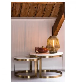 Zestaw 2 stolików kawowych PERLATO 60 cm 75 cm białe antyczny brąz
