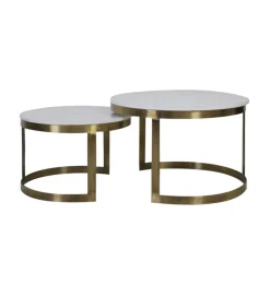 Zestaw 2 stolików kawowych PERLATO 60 cm 75 cm białe antyczny brąz