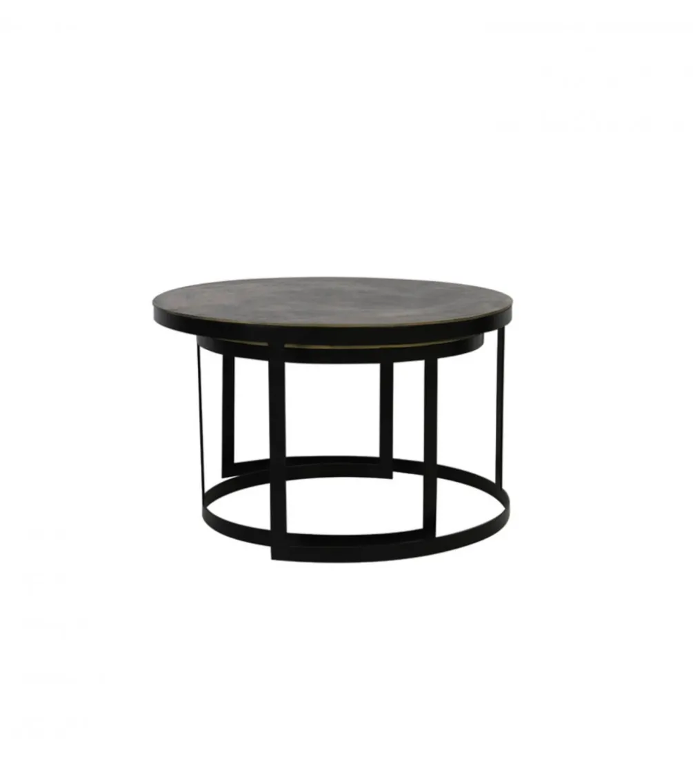 Zestaw 2 stolików kawowych TRELO 62 cm 76 cm antyczny brąz czarny