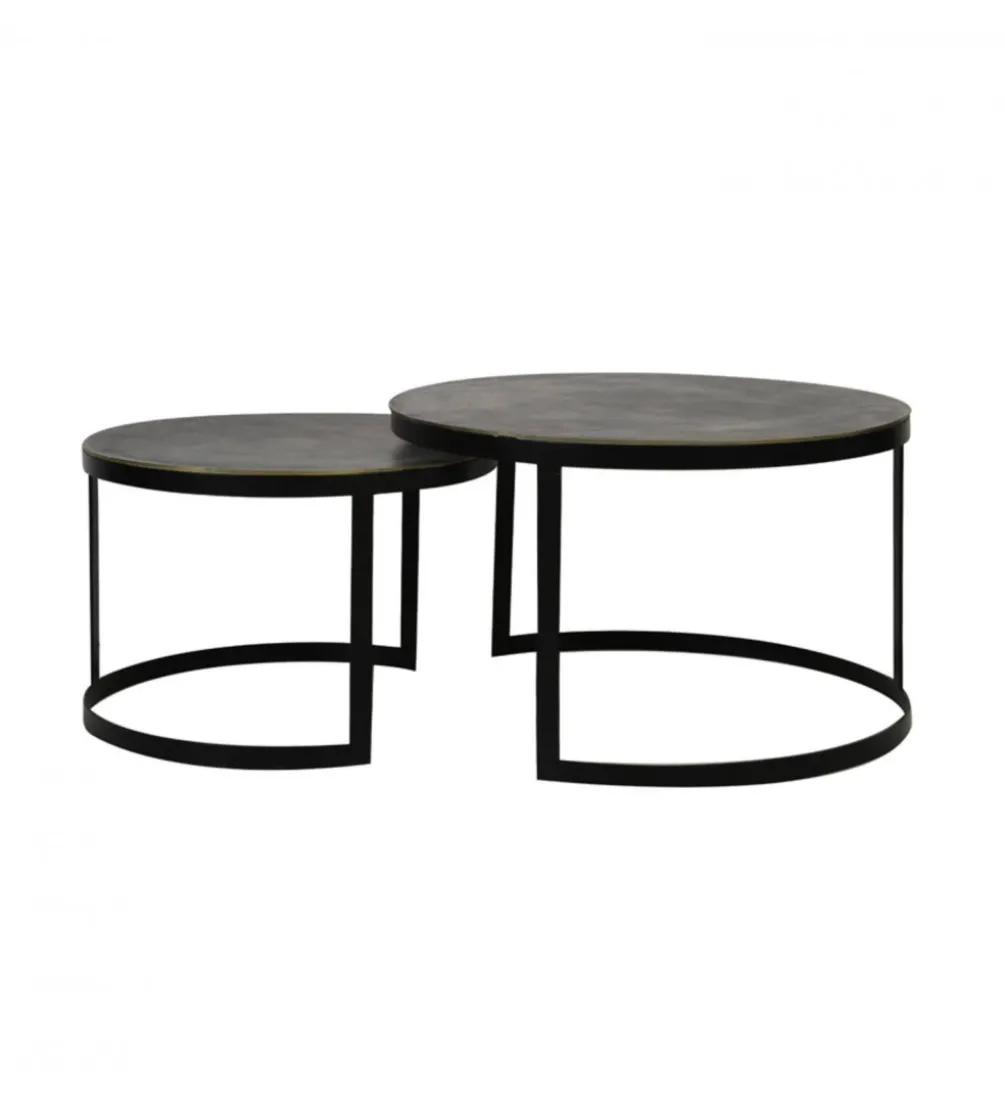 Zestaw 2 stolików kawowych TRELO 62 cm 76 cm antyczny brąz czarny